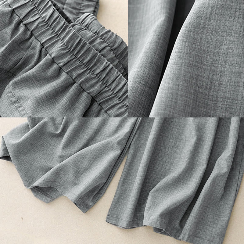 Pantalones anchos de lino y algodón para mujer Buddha Stones Plain LightSteelBlue con bolsillos - image 8