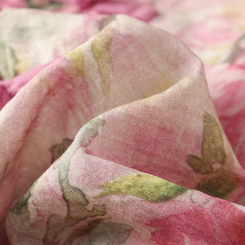 Camisa de algodón de manga tres cuartos para mujer con estampado floral liso y botones de rana estilo chino con Buddha Stones - image 12