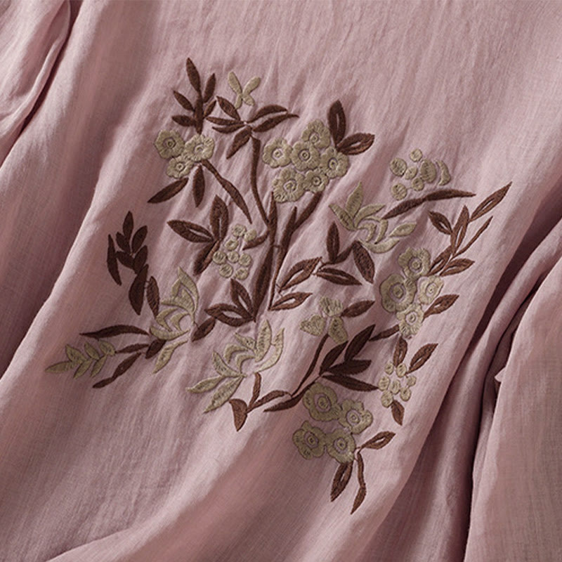 Camiseta de algodón para mujer con bordado floral retro de Buddha Stones, manga tres cuartos - image 28