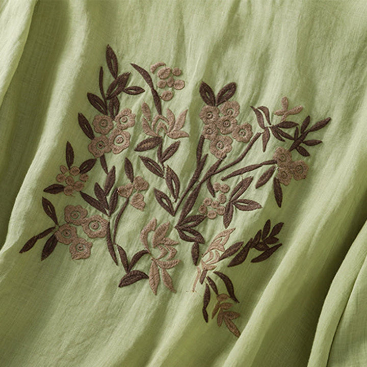 Camiseta de algodón para mujer con bordado floral retro de Buddha Stones, manga tres cuartos - image 20