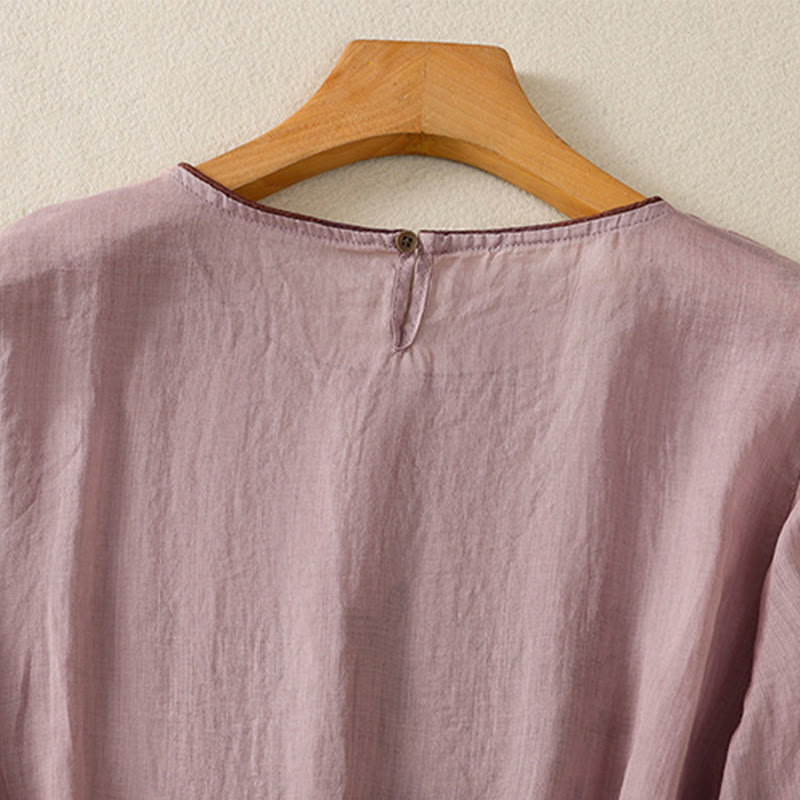 Camiseta de algodón para mujer con bordado floral retro de Buddha Stones, manga tres cuartos - image 27