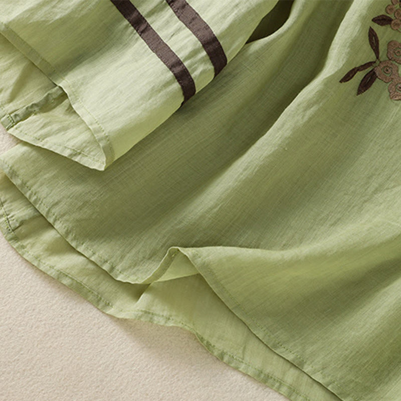 Camiseta de algodón para mujer con bordado floral retro de Buddha Stones, manga tres cuartos - image 22