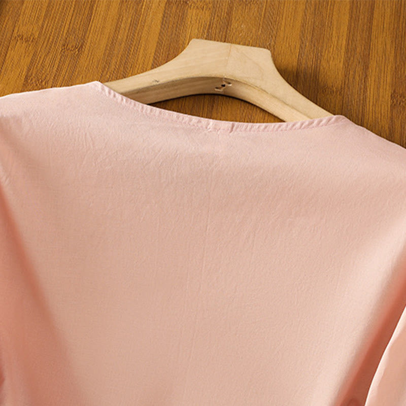 Camisa de algodón para mujer con mangas largas tipo farol y botones plisados ​​con bordado de Buddha Stones - image 12