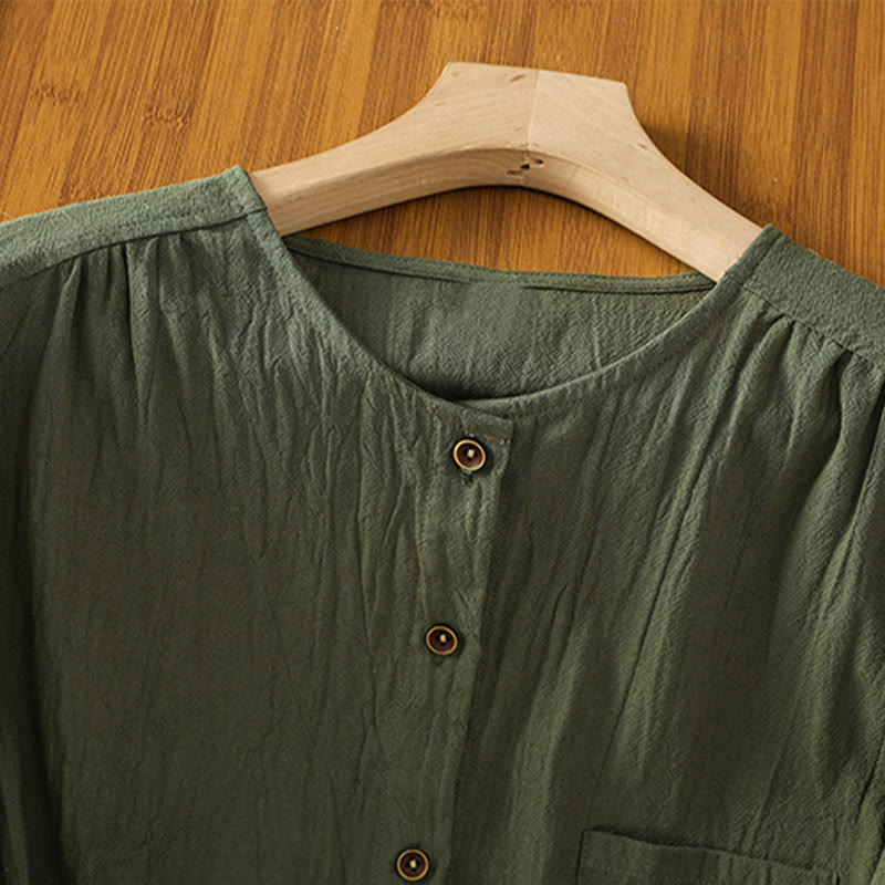 Camisa informal de lino y algodón para mujer, de manga corta, con botones y bolsillo , de Buddha Stones - image 2