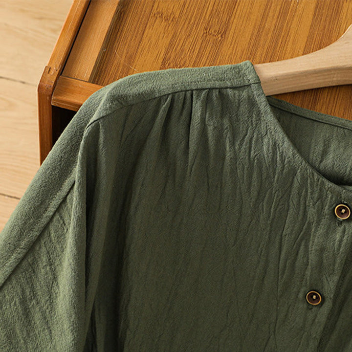 Camisa informal de lino y algodón para mujer, de manga corta, con botones y bolsillo , de Buddha Stones - image 4