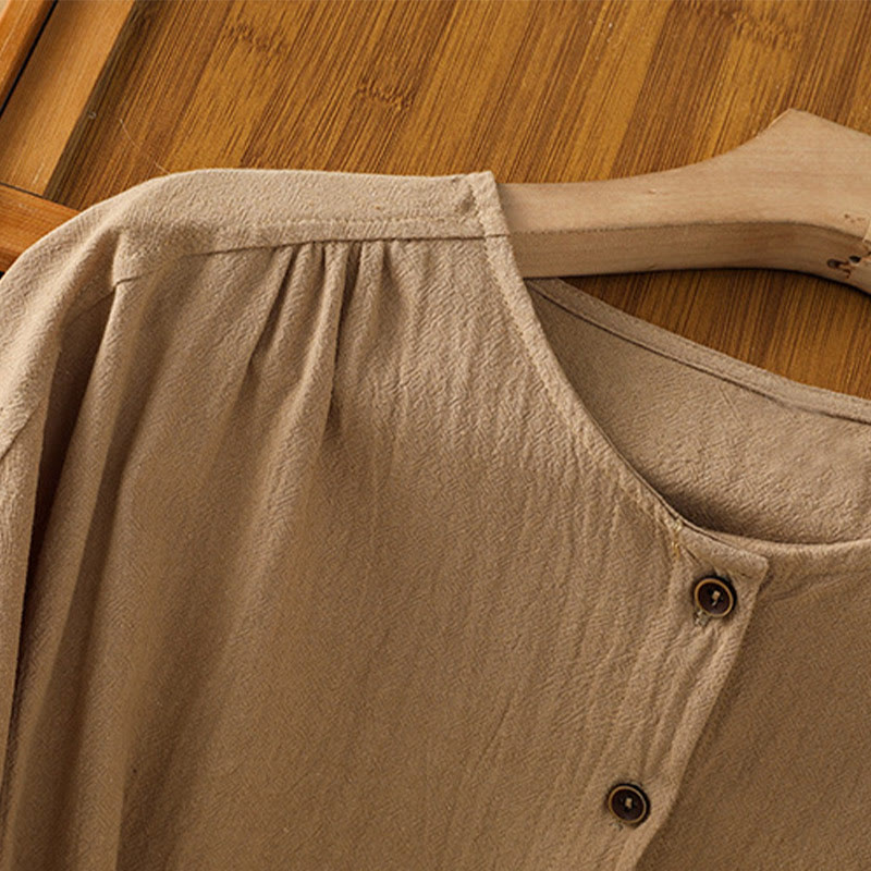 Camisa informal de lino y algodón para mujer, de manga corta, con botones y bolsillo , de Buddha Stones - image 29