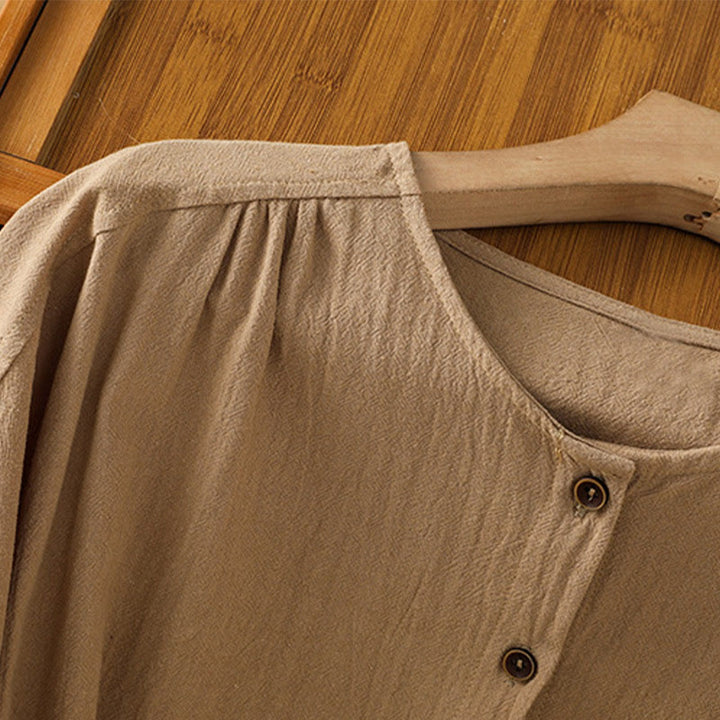 Camisa informal de lino y algodón para mujer, de manga corta, con botones y bolsillo , de Buddha Stones - image 29