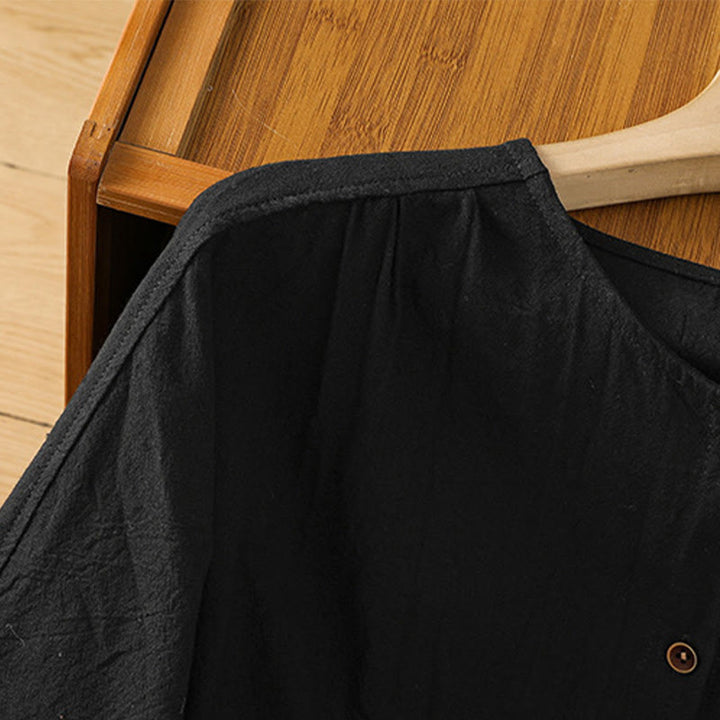 Camisa informal de lino y algodón para mujer, de manga corta, con botones y bolsillo , de Buddha Stones - image 11