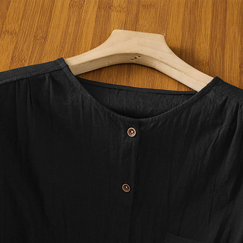 Camisa informal de lino y algodón para mujer, de manga corta, con botones y bolsillo , de Buddha Stones - image 13