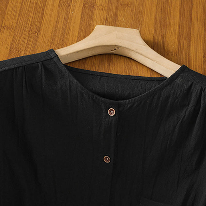 Camisa informal de lino y algodón para mujer, de manga corta, con botones y bolsillo , de Buddha Stones - image 13