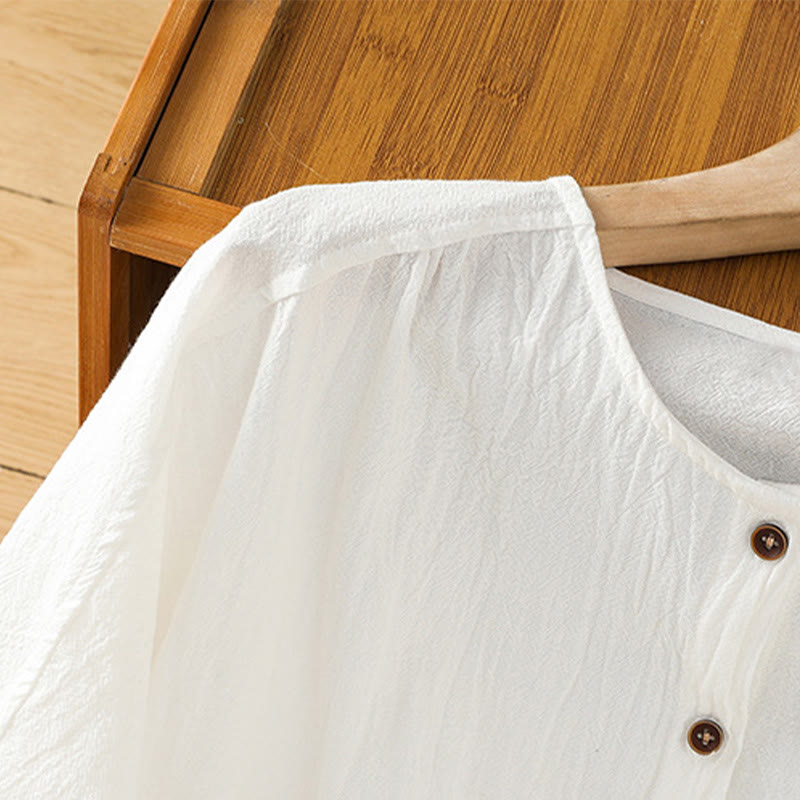 Camisa informal de lino y algodón para mujer, de manga corta, con botones y bolsillo , de Buddha Stones - image 19