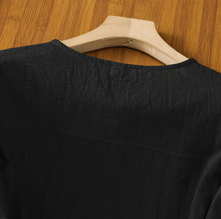 Camisa informal de lino y algodón para mujer, de manga corta, con botones y bolsillo , de Buddha Stones - image 12