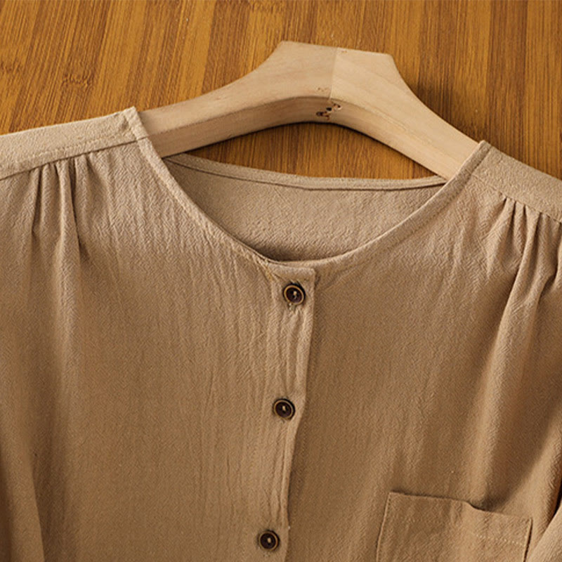 Camisa informal de lino y algodón para mujer, de manga corta, con botones y bolsillo , de Buddha Stones - image 27