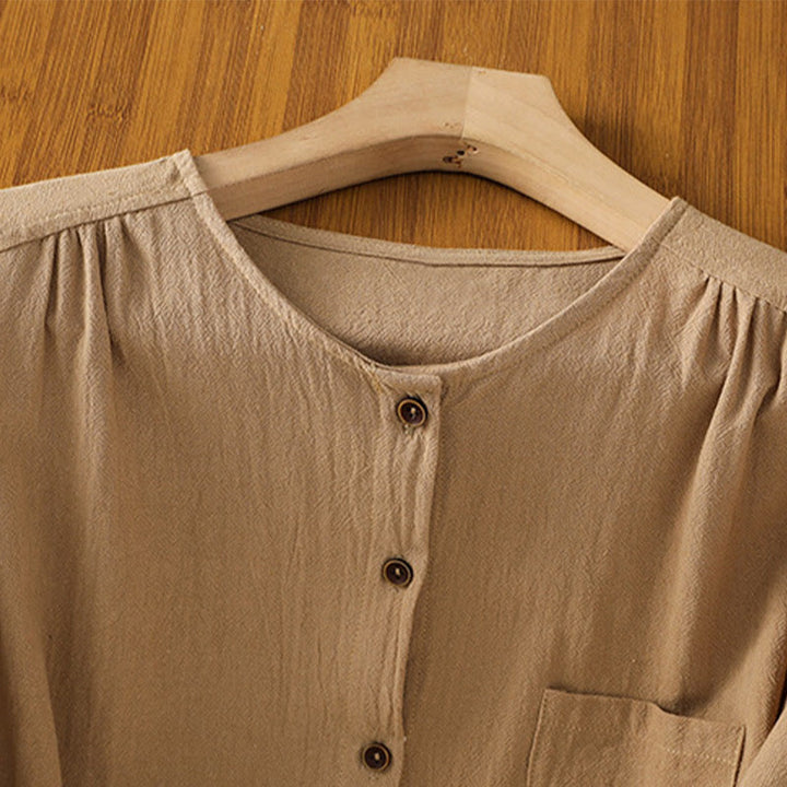 Camisa informal de lino y algodón para mujer, de manga corta, con botones y bolsillo , de Buddha Stones - image 27