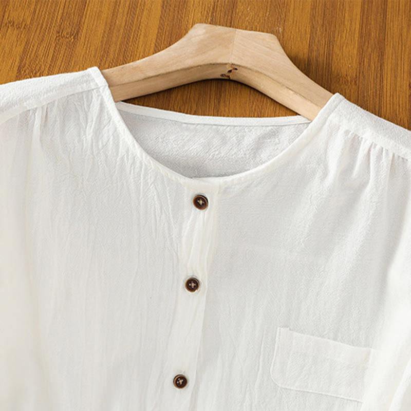 Camisa informal de lino y algodón para mujer, de manga corta, con botones y bolsillo , de Buddha Stones - image 20