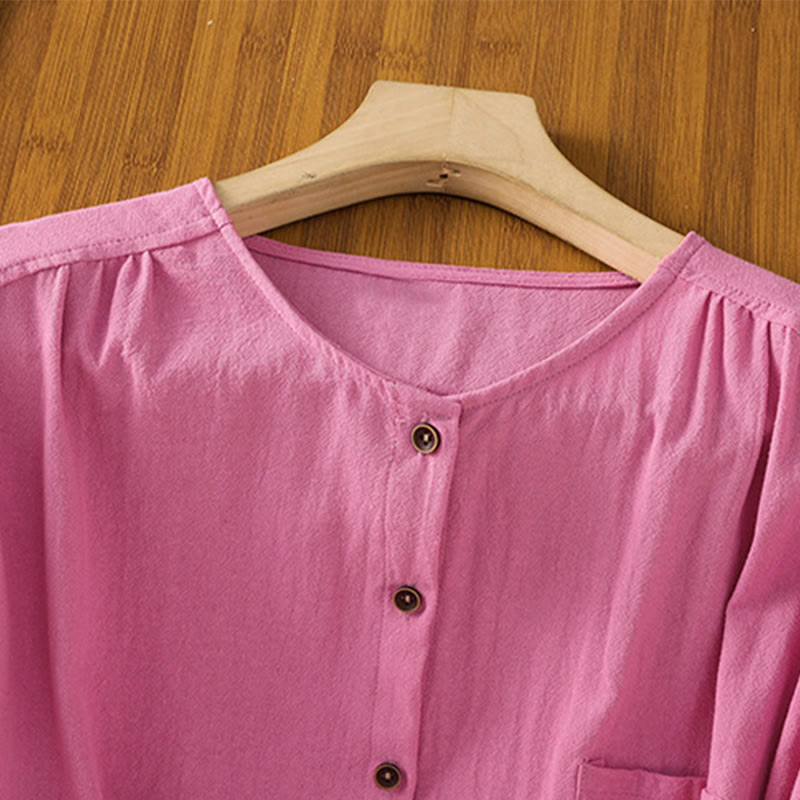 Camisa informal de lino y algodón para mujer, de manga corta, con botones y bolsillo , de Buddha Stones - image 37