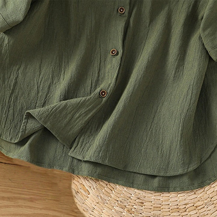Camisa informal de lino y algodón para mujer, de manga corta, con botones y bolsillo , de Buddha Stones - image 8