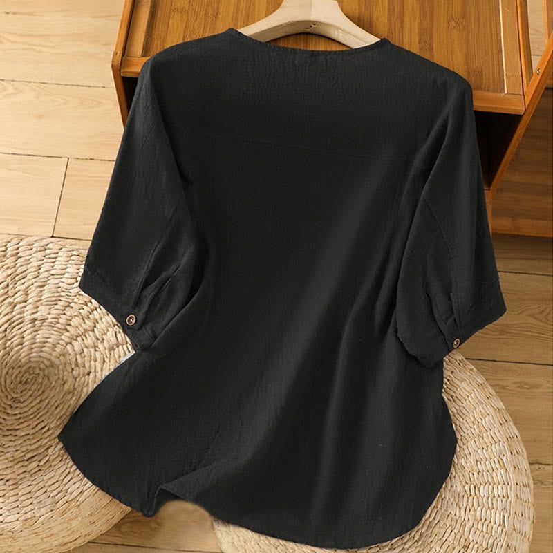 Camisa informal de lino y algodón para mujer, de manga corta, con botones y bolsillo , de Buddha Stones - image 10