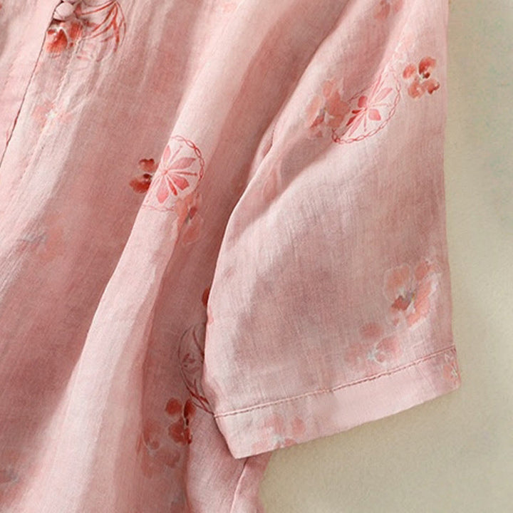 Camisa de algodón para mujer con estampado de Buddha Stones , botones de rana, solapa y media manga - image 6