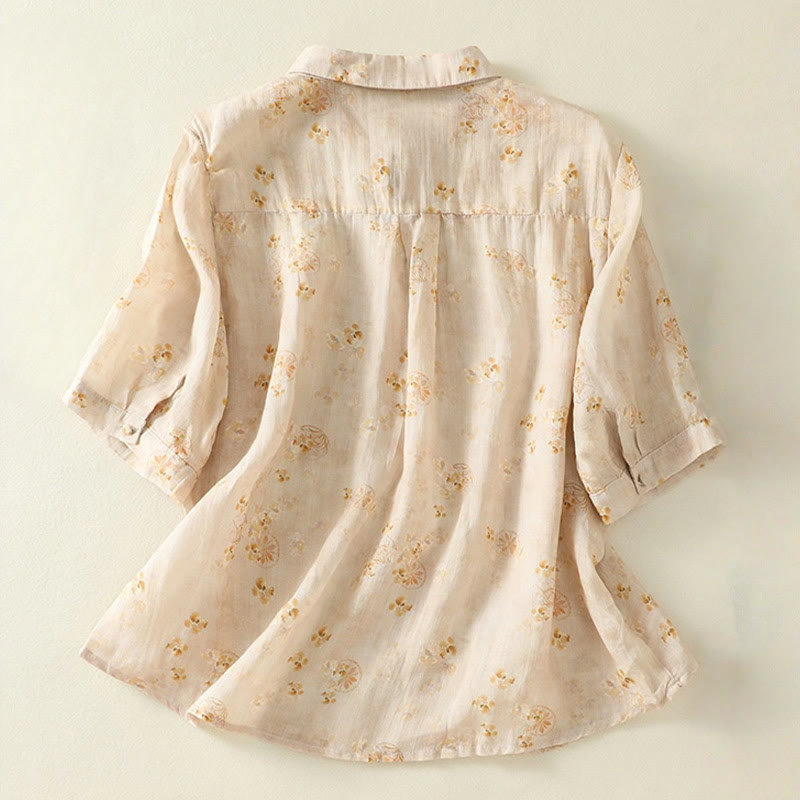 Camisa de algodón para mujer con estampado de Buddha Stones , botones de rana, solapa y media manga - image 9