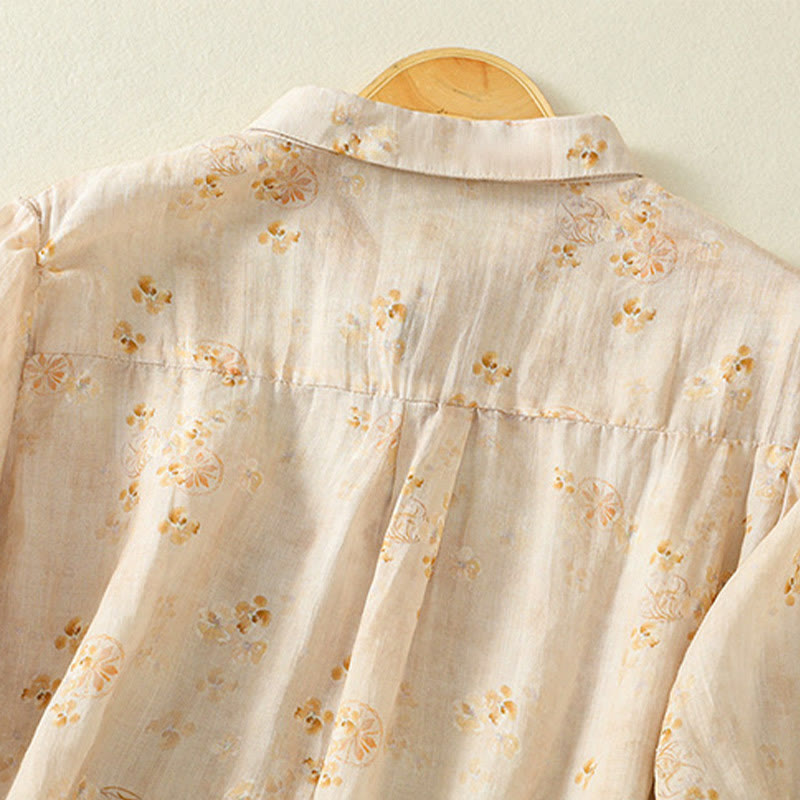 Camisa de algodón para mujer con estampado de Buddha Stones , botones de rana, solapa y media manga - image 11