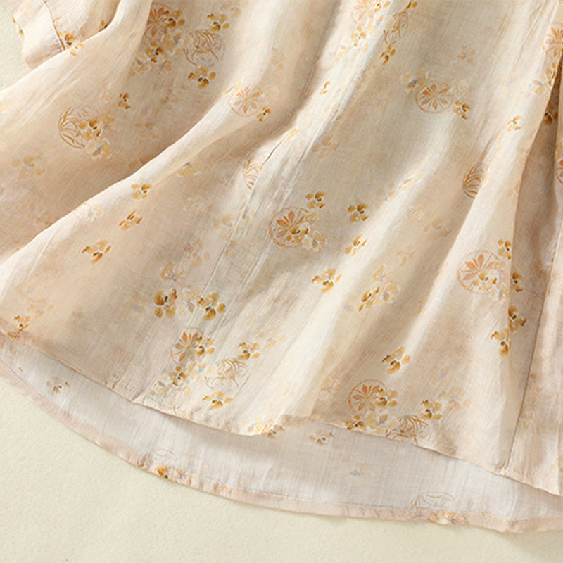 Camisa de algodón para mujer con estampado de Buddha Stones , botones de rana, solapa y media manga - image 15