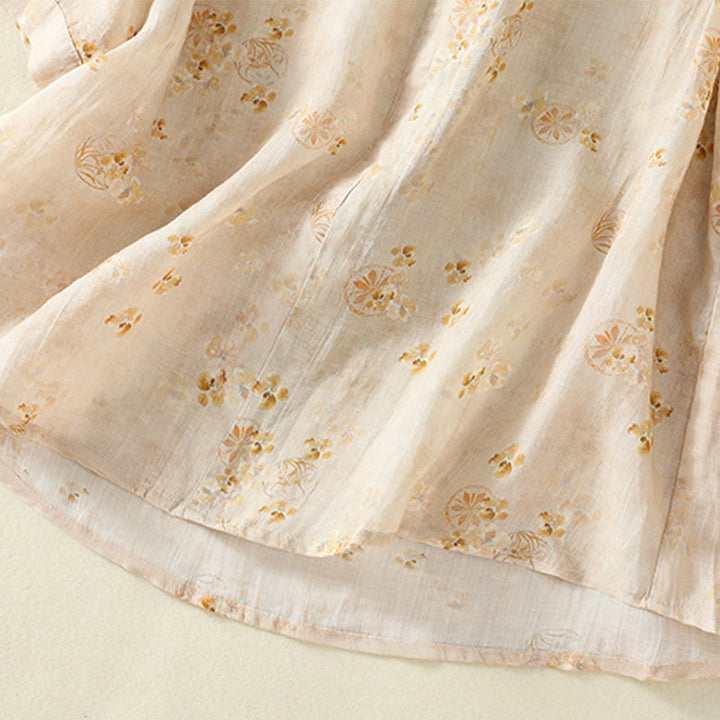 Camisa de algodón para mujer con estampado de Buddha Stones , botones de rana, solapa y media manga - image 15