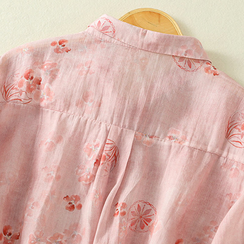 Camisa de algodón para mujer con estampado de Buddha Stones , botones de rana, solapa y media manga - image 4