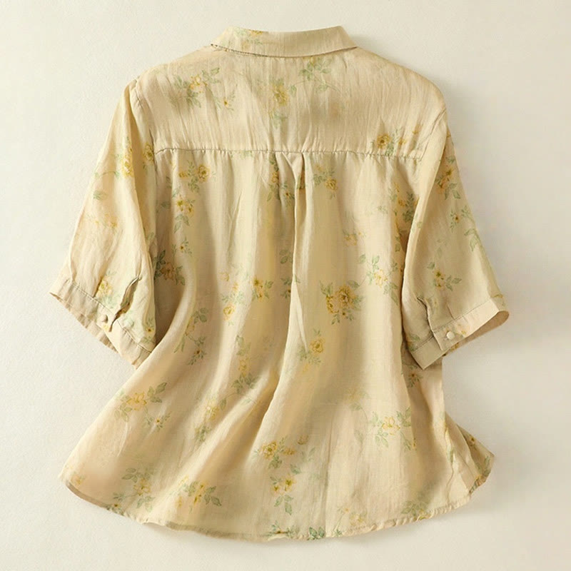 Camisa de algodón para mujer con estampado de Buddha Stones , botones de rana, solapa y media manga - image 17