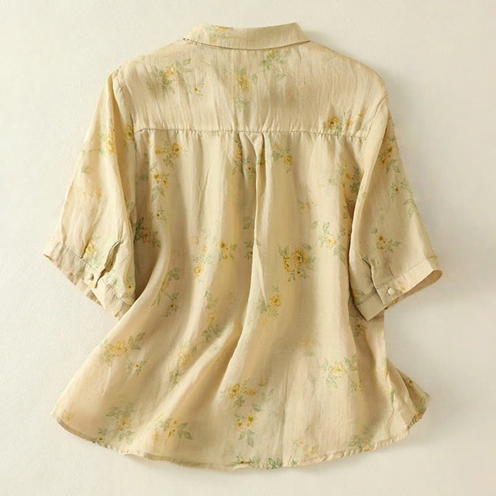 Camisa de algodón para mujer con estampado de Buddha Stones , botones de rana, solapa y media manga - image 17