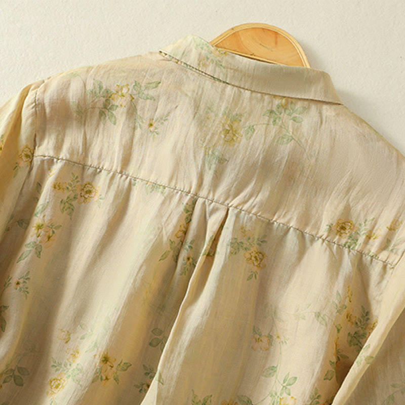 Camisa de algodón para mujer con estampado de Buddha Stones , botones de rana, solapa y media manga - image 19