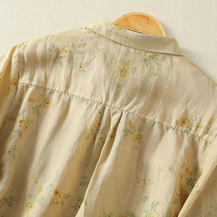 Camisa de algodón para mujer con estampado de Buddha Stones , botones de rana, solapa y media manga - image 19