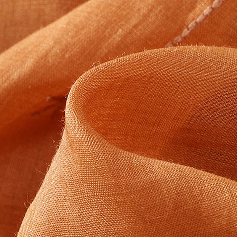 Camiseta de algodón y lino de media manga para mujer con bordado floral de Buddha Stones y dobladillo con abertura - image 18