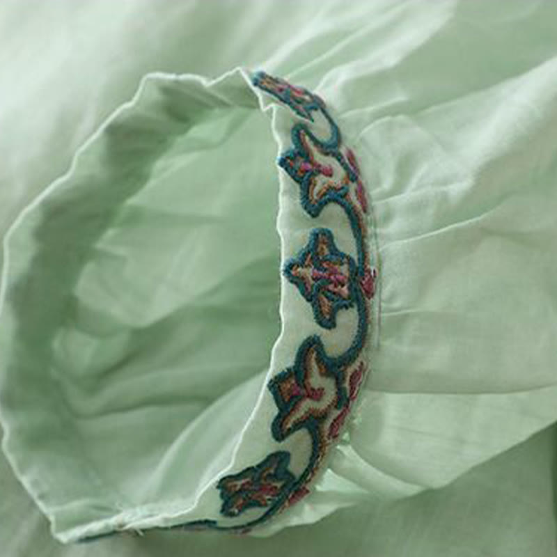 Camiseta de lino y algodón para mujer con mangas tres cuartos de farol y bordado de Buddha Stones Summer - image 3