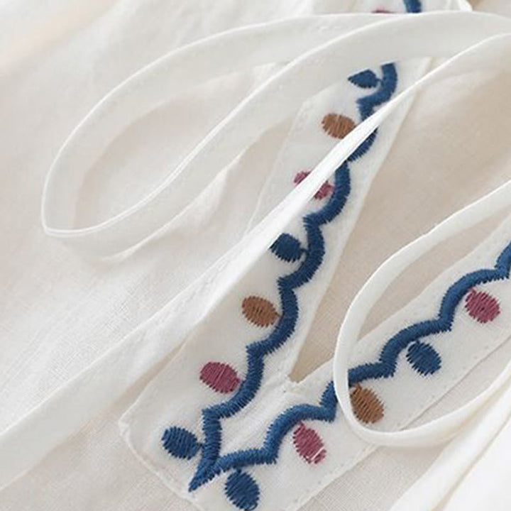 Camiseta de lino y algodón para mujer con mangas tres cuartos de farol y bordado de Buddha Stones Summer - image 8