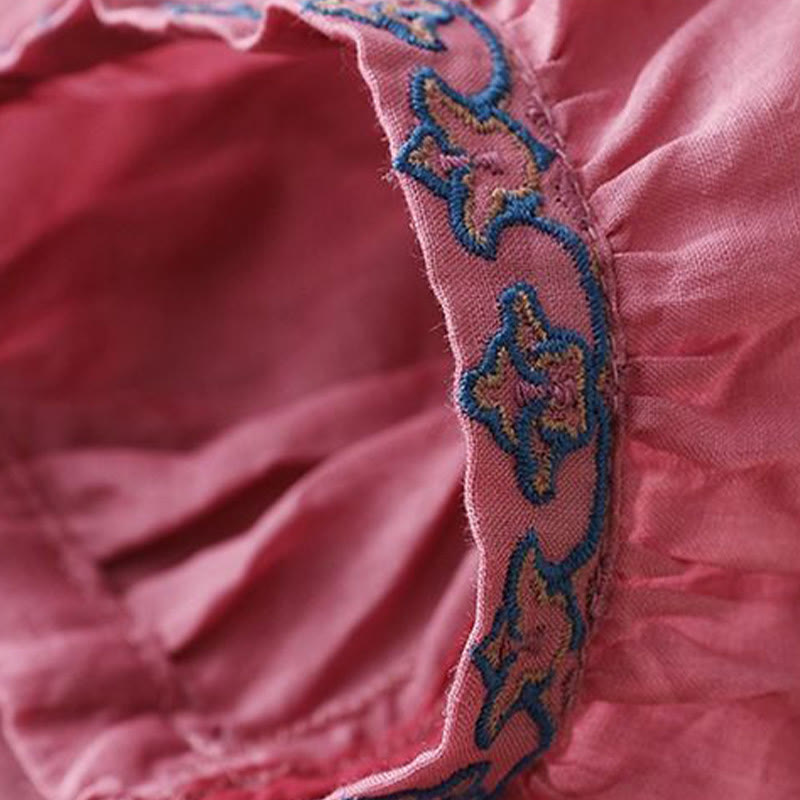 Camiseta de lino y algodón para mujer con mangas tres cuartos de farol y bordado de Buddha Stones Summer - image 13