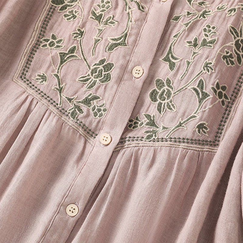 Camisa de lino y algodón para mujer, de manga tres cuartos, con bordado de Buddha Stones y botonadura sencilla - image 13