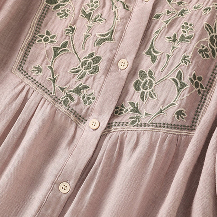 Camisa de lino y algodón para mujer, de manga tres cuartos, con bordado de Buddha Stones y botonadura sencilla - image 13