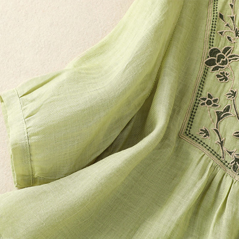 Camisa de lino y algodón para mujer, de manga tres cuartos, con bordado de Buddha Stones y botonadura sencilla - image 8