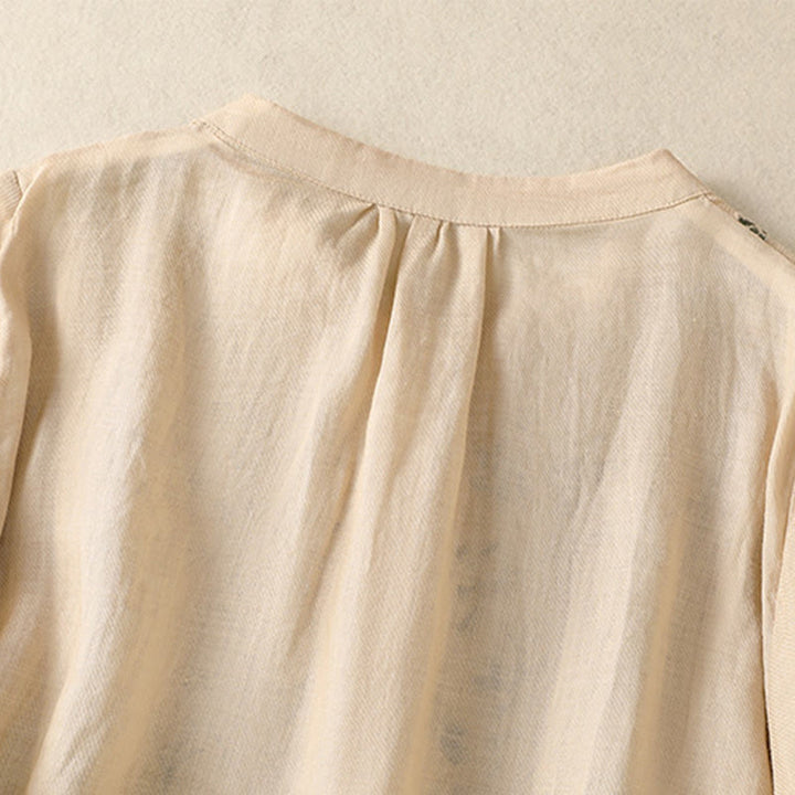 Camisa de lino y algodón para mujer, de manga tres cuartos, con bordado de Buddha Stones y botonadura sencilla - image 20