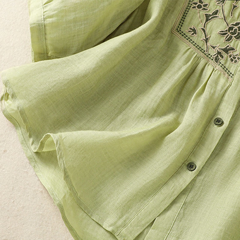 Camisa de lino y algodón para mujer, de manga tres cuartos, con bordado de Buddha Stones y botonadura sencilla - image 6