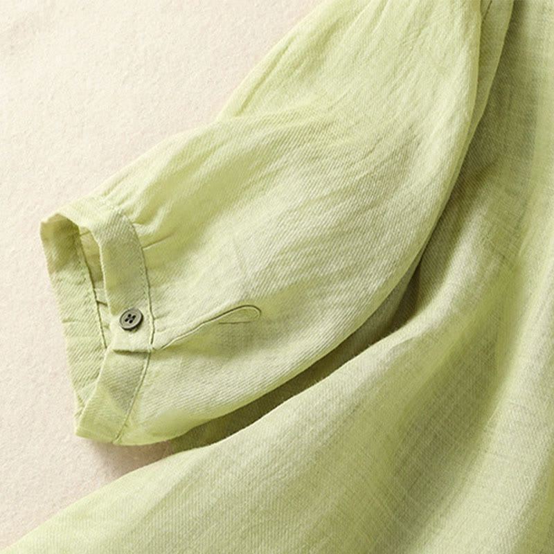 Camisa de lino y algodón para mujer, de manga tres cuartos, con bordado de Buddha Stones y botonadura sencilla - image 7