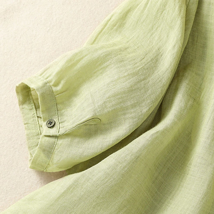 Camisa de lino y algodón para mujer, de manga tres cuartos, con bordado de Buddha Stones y botonadura sencilla - image 7