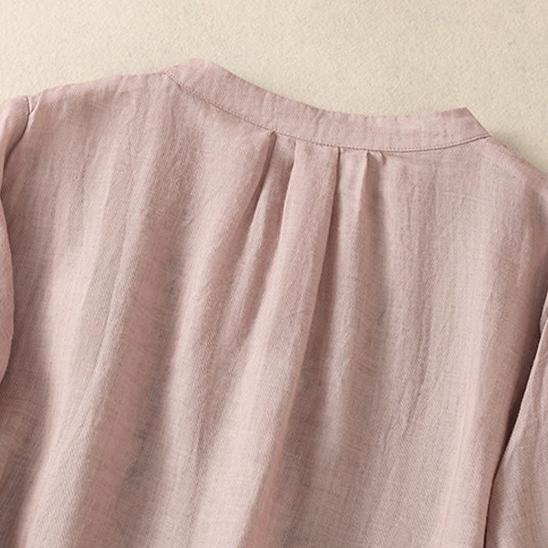 Camisa de lino y algodón para mujer, de manga tres cuartos, con bordado de Buddha Stones y botonadura sencilla - image 12