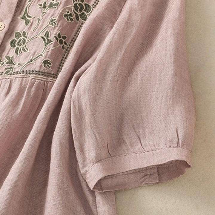 Camisa de lino y algodón para mujer, de manga tres cuartos, con bordado de Buddha Stones y botonadura sencilla - image 15