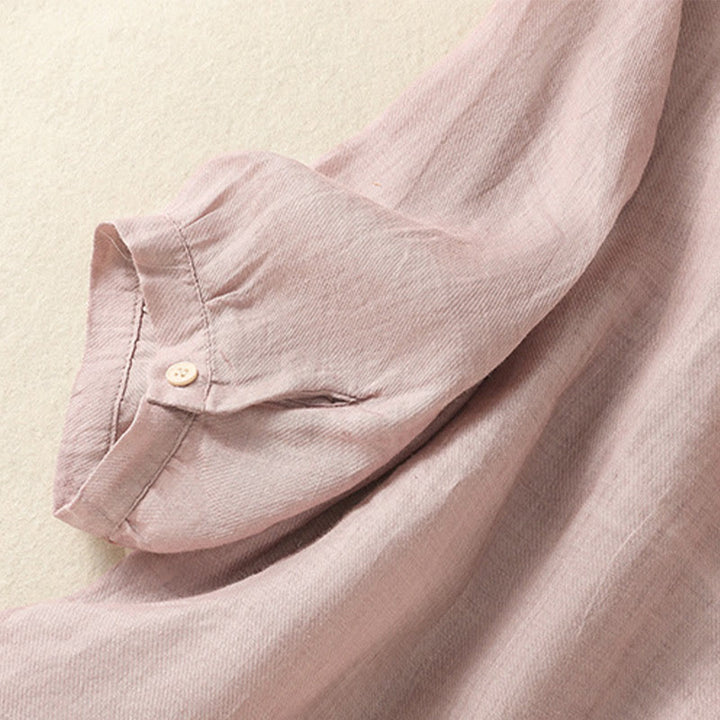 Camisa de lino y algodón para mujer, de manga tres cuartos, con bordado de Buddha Stones y botonadura sencilla - image 14