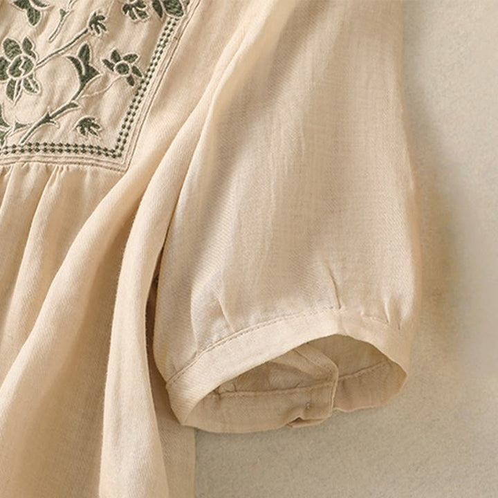 Camisa de lino y algodón para mujer, de manga tres cuartos, con bordado de Buddha Stones y botonadura sencilla - image 22