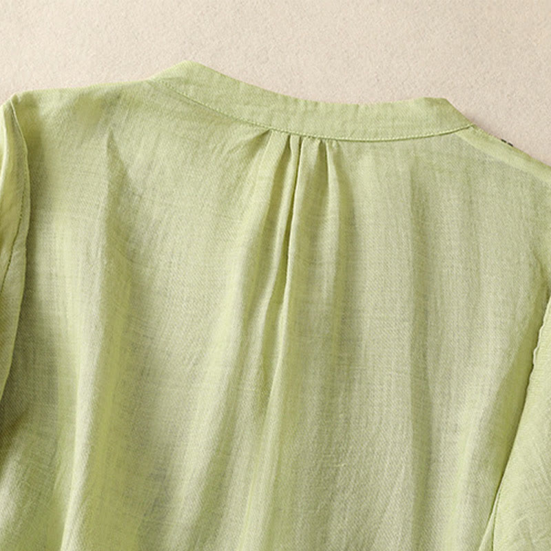 Camisa de lino y algodón para mujer, de manga tres cuartos, con bordado de Buddha Stones y botonadura sencilla - image 4