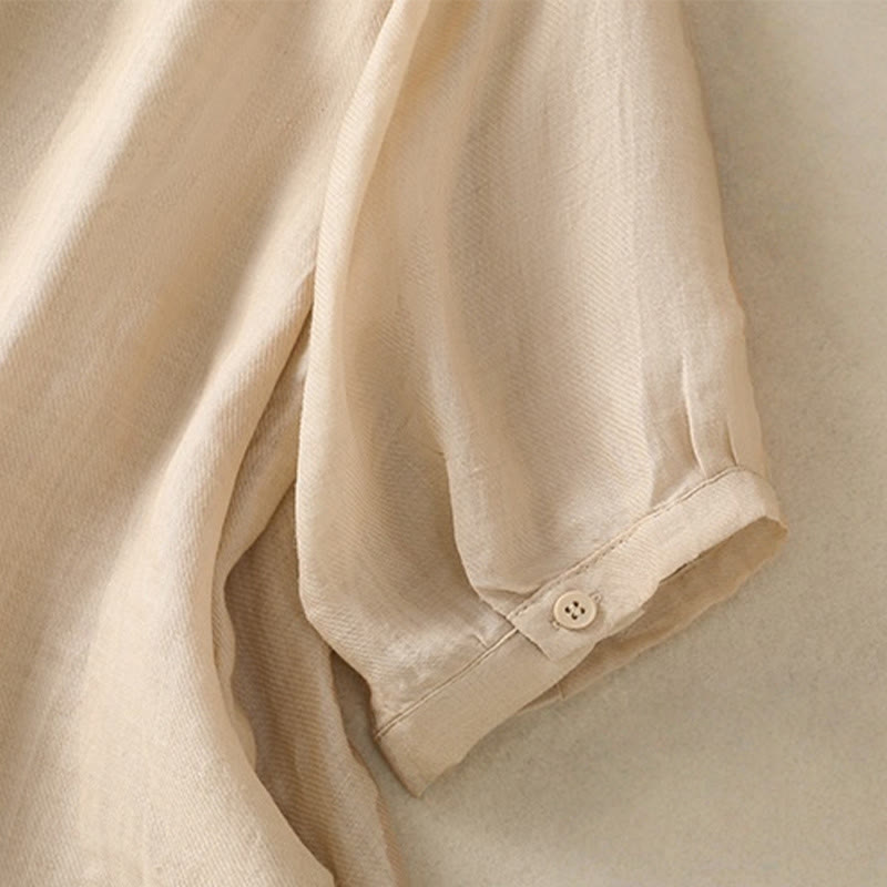 Camisa de lino y algodón para mujer, de manga tres cuartos, con bordado de Buddha Stones y botonadura sencilla - image 23