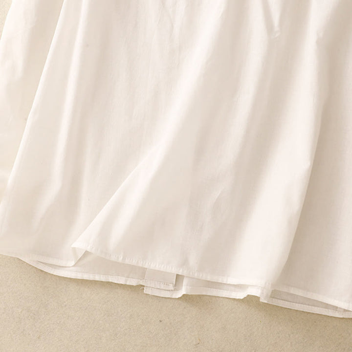 Camisa de manga corta de algodón para mujer con diseño plisado y volantes de color puro de Buddha Stones para verano - image 13